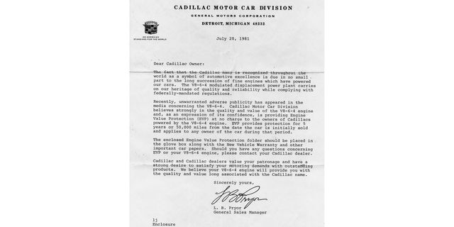 1981 cadillac v864 warranty extension letter